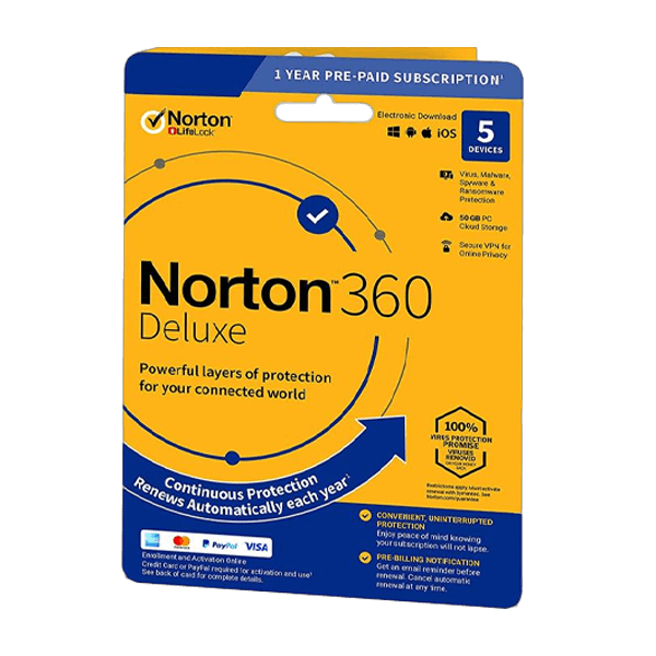 Norton 360 Deluxe + 50 GB Cloud storage 5-Devices 1 year EURO