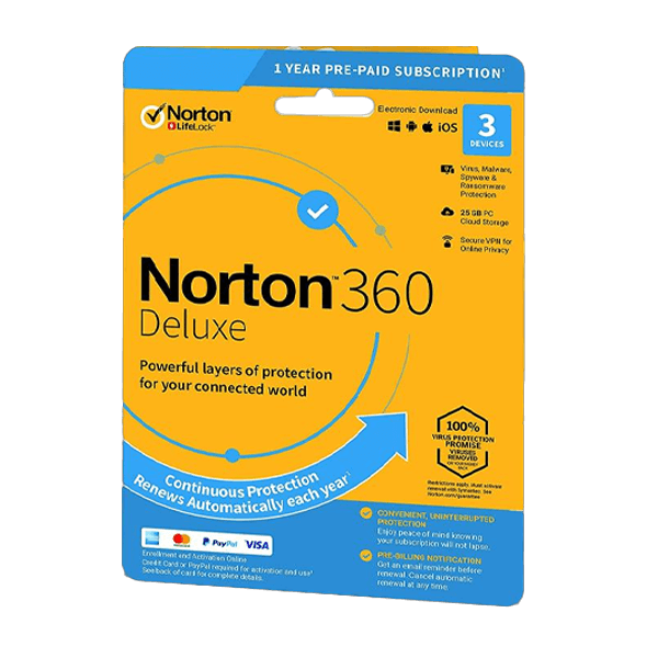 Norton 360 Deluxe + 25 GB Cloud storage 3-Devices 1 year EURO
