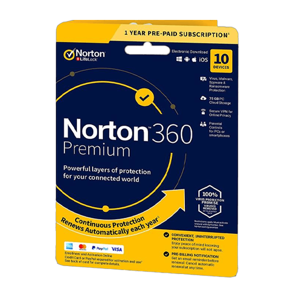 Norton 360 Premium + 75 GB Cloud storage 10-Devices 1 year EURO